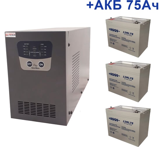 Изображение товара Комплект ИБП Intelligent ELTENA 1500LT2 (1050Вт) + 3шт. АКБ AQQU 12ML75 (12В, 75Ач) I1500LT2/12ML75