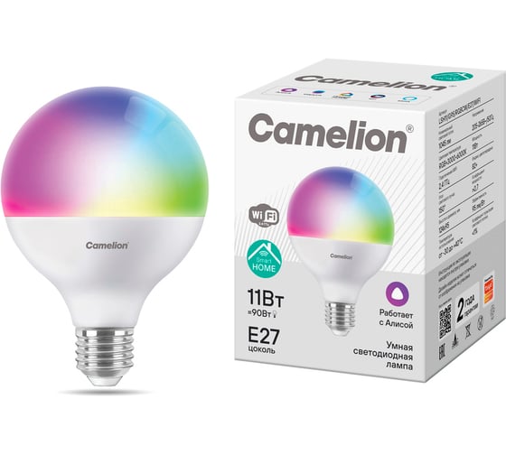 Изображение товара Умная лампа Camelion Smart Home LSH11/G95/RGBСW/Е27/WIFI (11Вт Е27 RGB+DIM+CW 220В WiFi) 16010