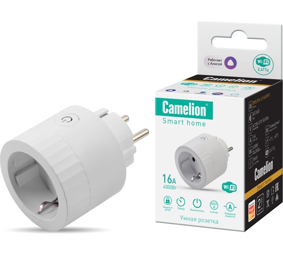 Изображение товара Розетка одинарная круглая CAMELION Smart Home BNS/SH-2/16A/WIFI (16A 4000Вт, WiFi+Счетчик+Контроль) 15897