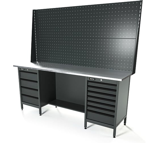 Изображение товара Верстак Runtec серии Standart, 2000мм, оцинк, тумба с 4-мя ящиками + тумба с 7-ю ящиками, экран 1000, серый RAL 7016 RTS20Z-TS4-TS7-P20-P20-7016