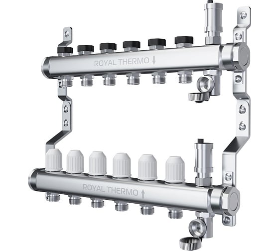 Изображение товара Коллектор Royal Thermo нерж. в сборе универсальный 1 ВР-3/4 НР с автомат. воздухоотвод-ми 7 вых. НС-1665642