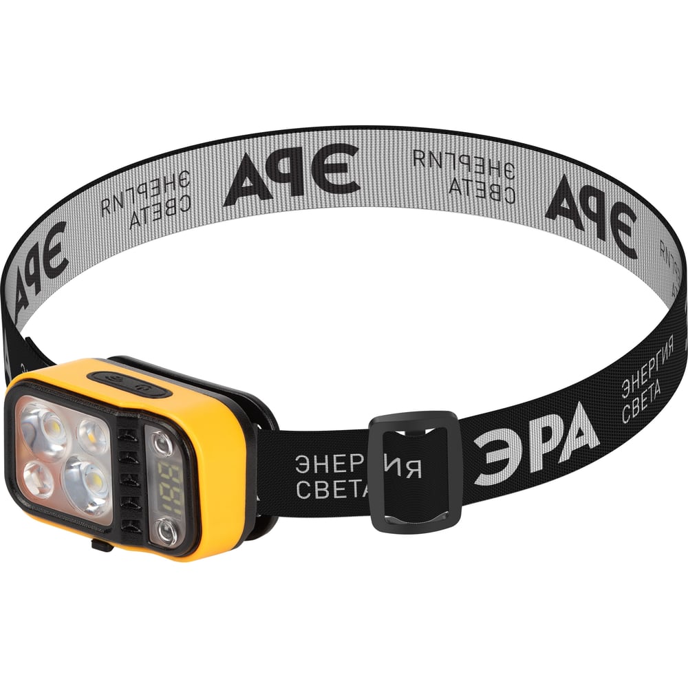 Изображение товара Фонарь налобный светодиодный ЭРА Рабочие Практик GA-813 аккумуляторный, 3+3 Bт, сенсорное управление, дисплей, 4 режима Б0069576