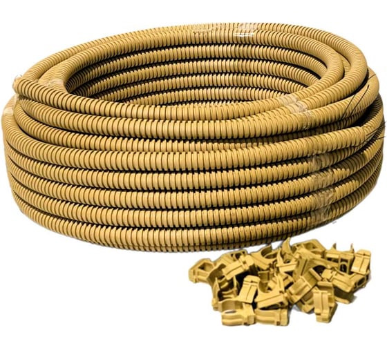 Изображение товара Труба гофрированная с крепежными клипсами KOPOS Монофлекс ПВХ легкая 350N Сосна с/з d16 мм 1416 (K25DK) Mflex-1416_S25DK