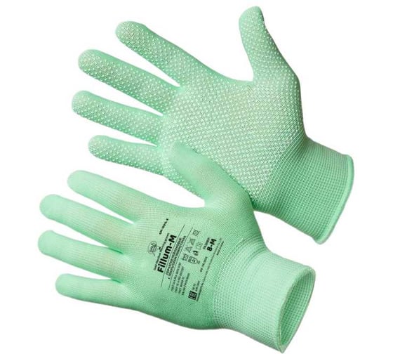 Изображение товара Перчатки нейлоновые GOLD MANIBUS Green Edition с покрытием микроточка р.8 (M) 12/240 GM-1001L-8 Fillum-M