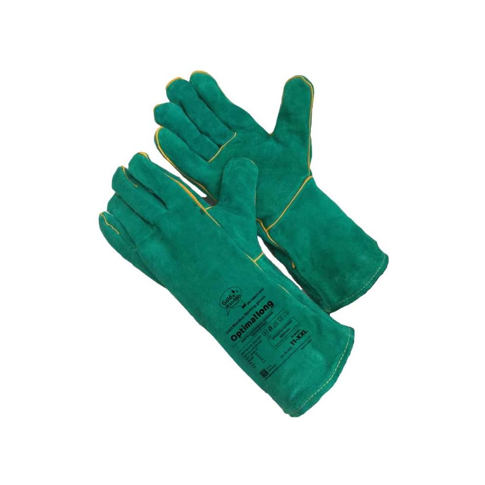 Изображение товара Краги спилковые GOLD MANIBUS Optimal Long 40 cm зеленые Cowsplit Leather Welding Gloves р.11 (XXL) 12/60 GM-1004LT-4011