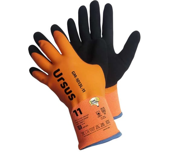 Изображение товара Теплые зимние перчатки из акрила 7G оранжевого цвета GOLD MANIBUS Ursus с Ultra/Microfoam покрытием р.10 (XL) 12/120 GM-1013L-10