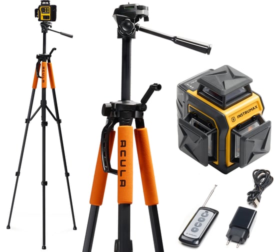 Изображение товара Профессиональный лазерный уровень INSTRUMAX Комплект LINEPRO 3D BAZA SET + Штатив (для лазерного уровня, усиленный, подъемный механизм, ¼ дюйма) ACULA STAND 1700 IM0212