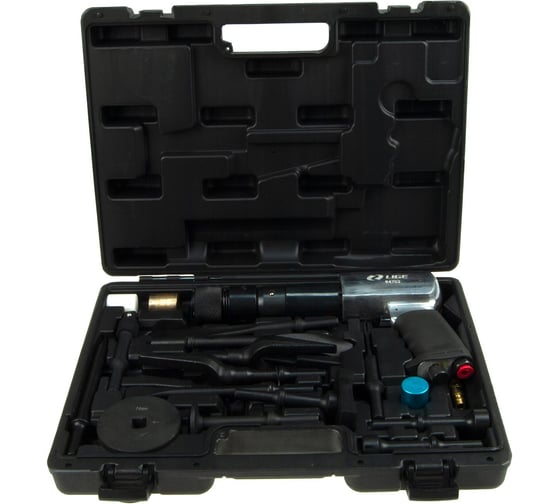 Изображение товара Пневмомолоток с набором зубил и насадок 19пр., (ход 10мм, 2100 ударов/мин, 6bar, NTP 1/4) в ке LIGE 314880