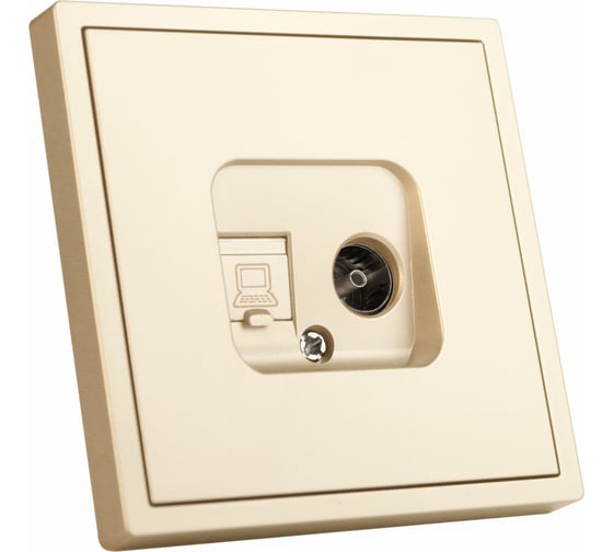Изображение товара Розетка Vell золотая, 1 пост, TV + RJ (CAT 6) разъем, с тонкой пластиковой рамкой {GD- TV-RJ-Grand} 1394940