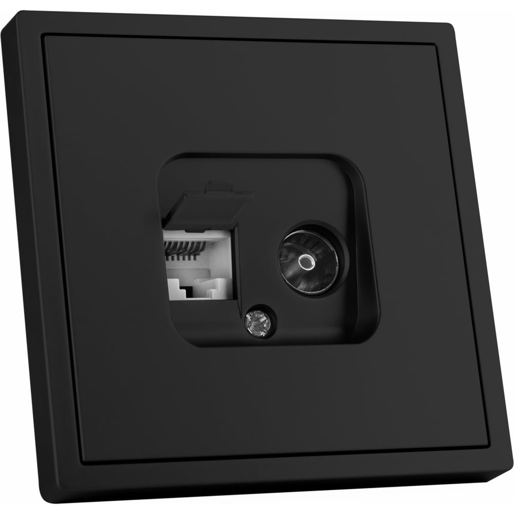 Изображение товара Розетка Vell черная, 1 пост, TV + RJ (CAT 6) разъем, с тонкой пластиковой рамкой {BK- TV-RJ-Grand} 1394938