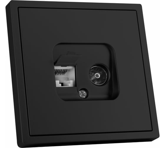 Изображение товара Розетка Vell черная, 1 пост, TV + RJ (CAT 6) разъем, с тонкой пластиковой рамкой {BK- TV-RJ-Grand} 1394938