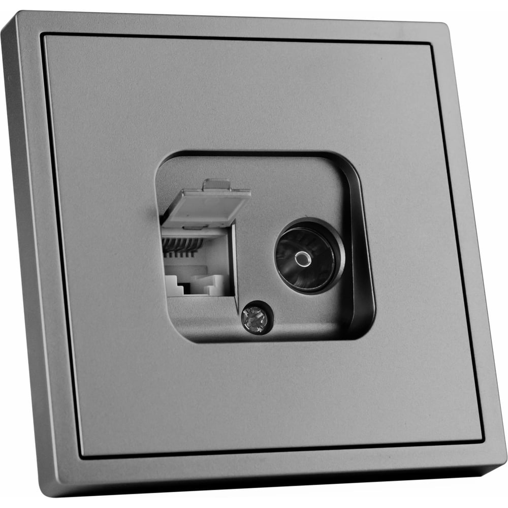Изображение товара Розетка Vell серая, 1 пост, TV + RJ (CAT 6) разъем, с тонкой пластиковой рамкой {GY- TV-RJ-Grand} 1394939