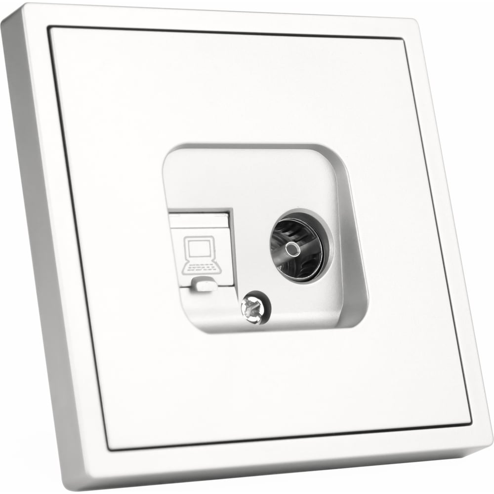 Изображение товара Розетка Vell белая, 1 пост, TV + RJ (CAT 6) разъем, с тонкой пластиковой рамкой {WH- TV-RJ-Grand} 1394937