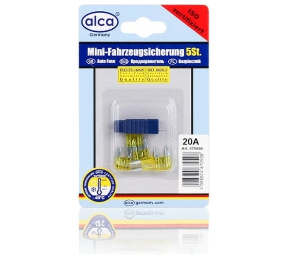 Изображение товара Флажковые предохранители Alca мини 20 А, 5 шт. в блистере 670500