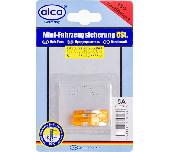 Изображение товара Флажковые предохранители Alca мини 5 А, 5 шт. в блистере 670100