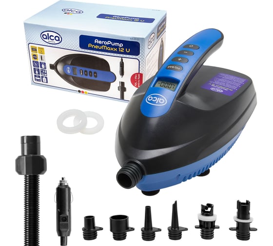 Изображение товара Воздушный насос Alca SUP с функцией Автостоп, 12 B, 110 Вт, 70 л/мин, 1.1 бар, 6 адаптеров 211150