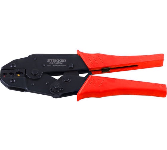 Изображение товара Кримпер STEKKER CTLS006-230 для обжима гильз и наконечников 0,5-6мм2, красный 32804