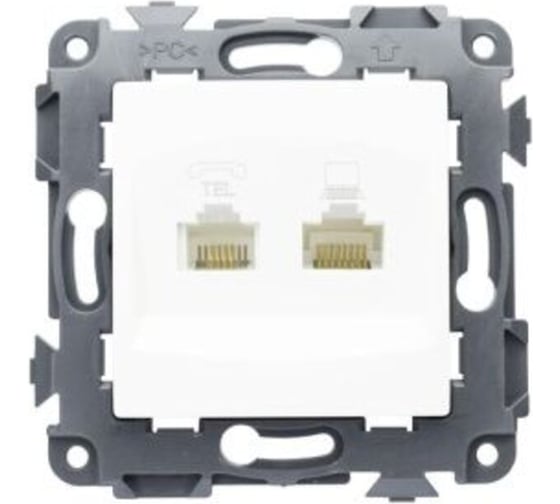 Изображение товара Механизм розетки комбинированной ЕТР RJ 11 и RJ 45, Сontact,16A, белый (10шт) 80010-10
