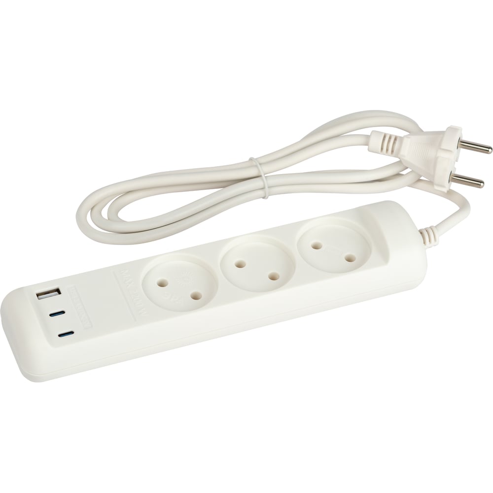 Изображение товара Удлинитель электрический ЭРА U-3-1,5m-USB-W с 3 розетками и USB портами
