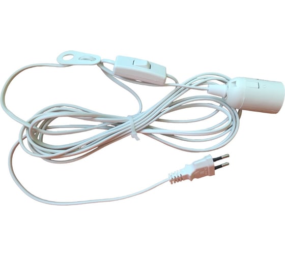 Изображение товара Патрон подвесной СПб Е27 белый с вилкой и проходным выключателем ШВВП 2х0,5-25-5,0 м УПП-5 99927732