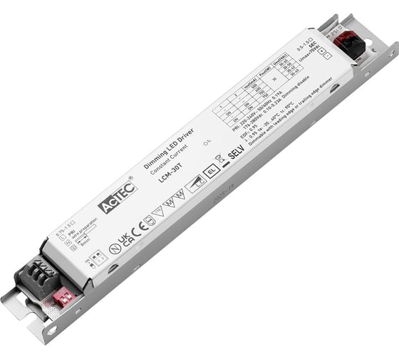 Изображение товара Блок питания AcTEC 30-40...60В, 30Вт, IP20, 0,5-0.75A, TRIAC, 210x30x21.5мм LCM-30T