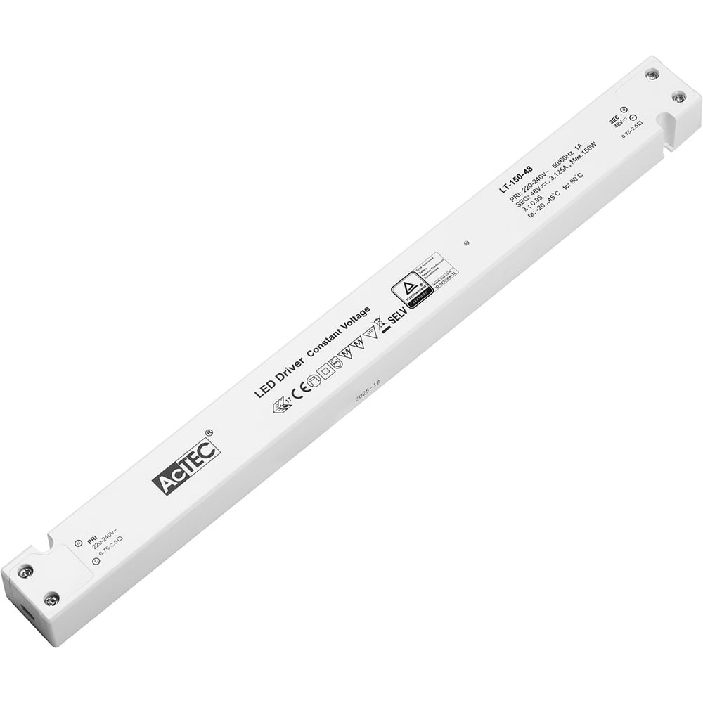 Изображение товара Блок питания AcTEC 48В, 150Вт, IP20, 3.125A, 335x30x21.6мм, LT-150-48