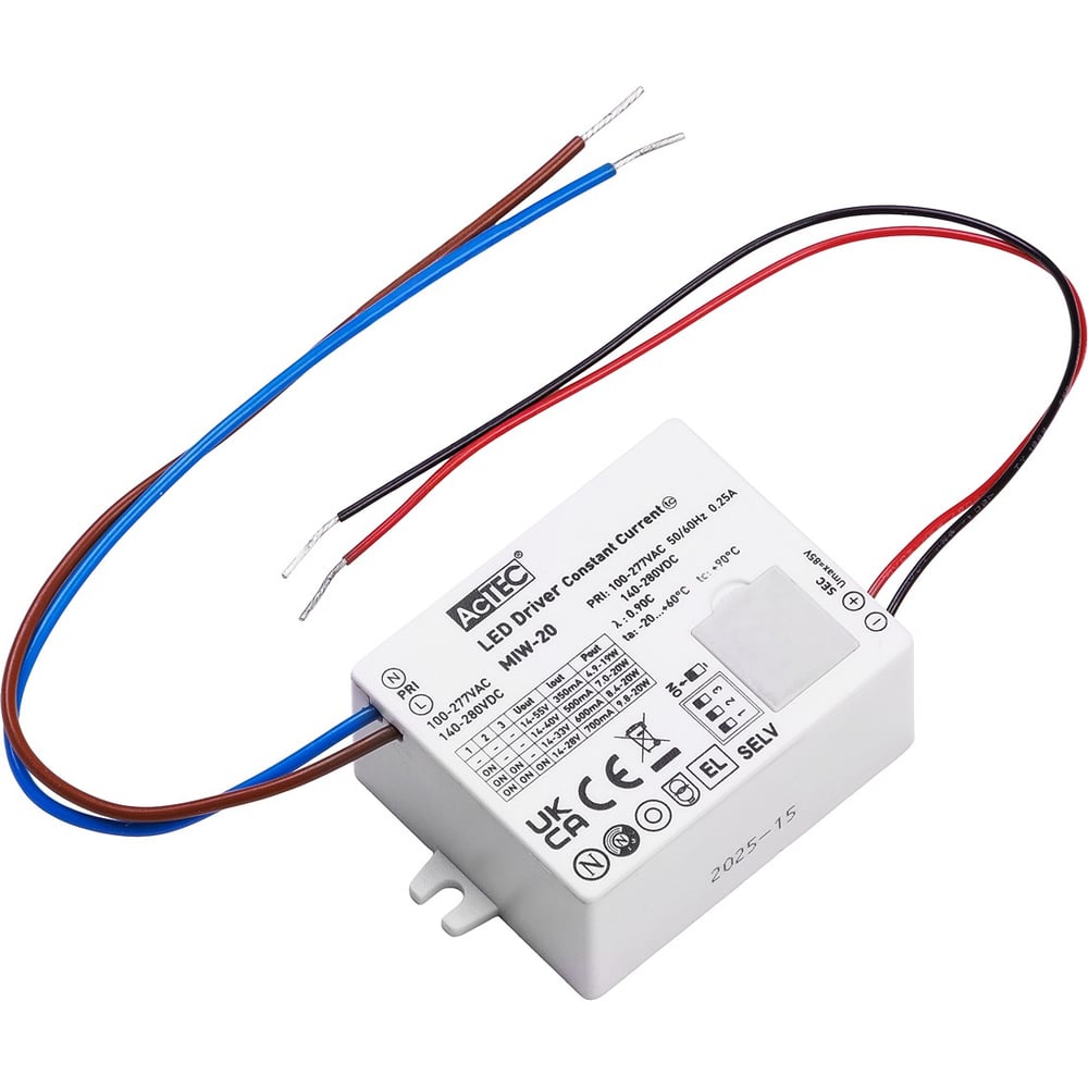 Изображение товара Блок питания AcTEC MIW-20 20Вт IP20 для светодиодных панелей и освещения