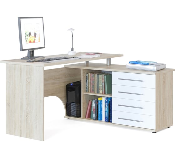 Изображение товара Компьютерный стол СОКОЛ правый дуб сонома/белый КСТ-109П КСТ109ПС5б