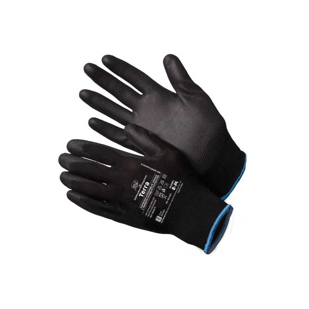 Изображение товара Перчатки нейлоновые Gold Manibus GM1001PU-black- 8 Terra черные с полиуретановым покрытием р.8 (M) 12/240 УТ-00000606