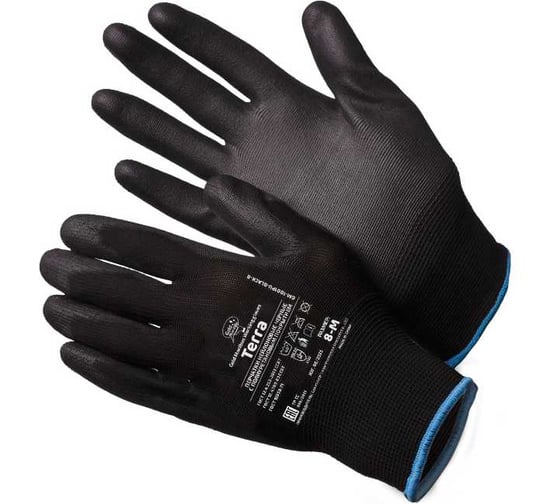 Изображение товара Перчатки нейлоновые Gold Manibus GM1001PU-black- 8 Terra черные с полиуретановым покрытием р.8 (M) 12/240 УТ-00000606