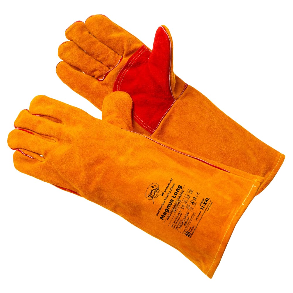 Изображение товара Перчатки спилковые Gold Manibus Magnus Long оранжевые Cowsplit Leather Welding Gloves р.11 (XXL) 12/60 GM-1006LT-4011