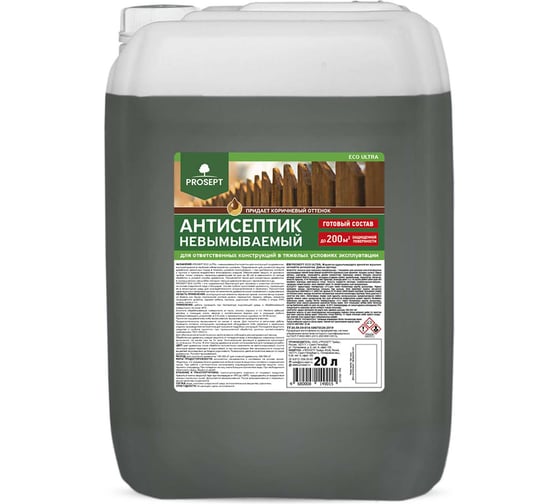 Изображение товара Антисептик PROSEPT ECO ULTRA невымываемый, коричневый, готовый состав, 20 л 062-20