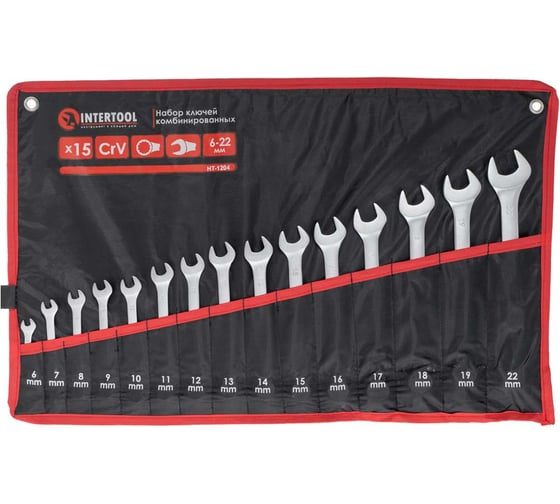 Изображение товара Набор ключей комбинированных INTERTOOL 15шт., 6-19, 22мм, Cr-V, чехол HT-1204