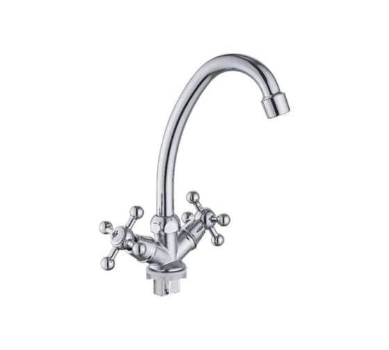 Изображение товара Смеситель для мойки GR с 2-мя рукоятками с высоким изливом на гайке (без подводки) 1/10 125230-GR