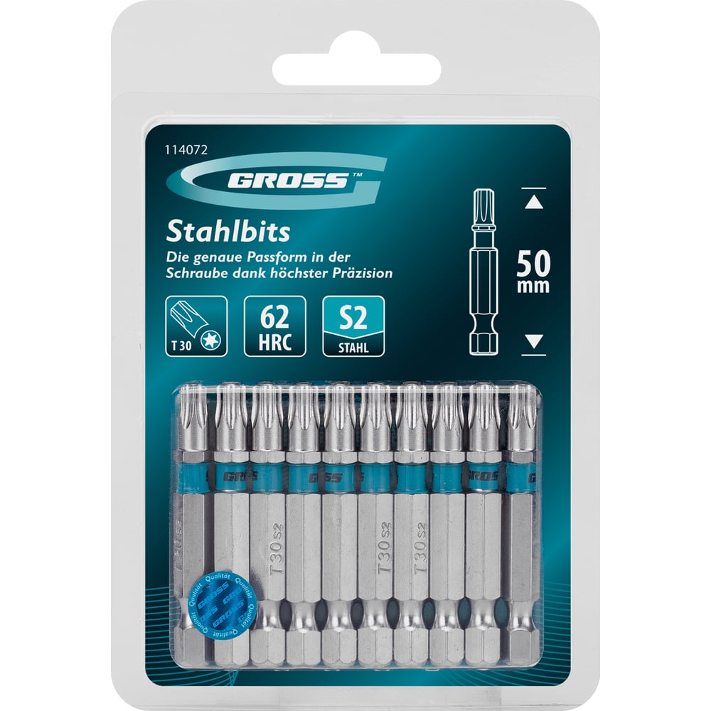 Бита Torx GROSS 30х50мм, сталь S2, шестигр., 10 шт.// 114072
