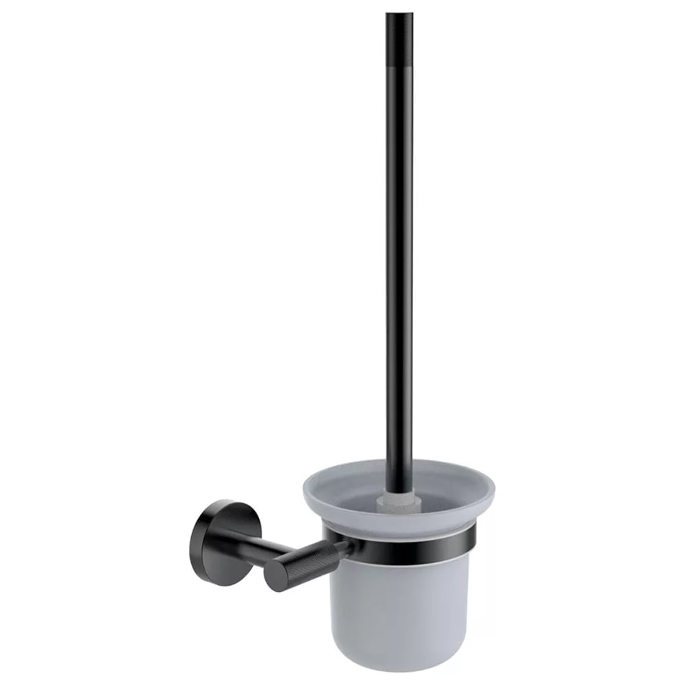 Изображение товара Ершик настенный ViEir стеклянный стакан, держатель из нержавеющей стали, цвет черный, V5513-C