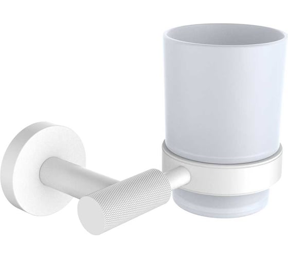 Изображение товара стакан настенный стеклянный VIEIR белый для ванной комнаты и раковины, держатель для зубных щёток и принадлежностей V5505-F