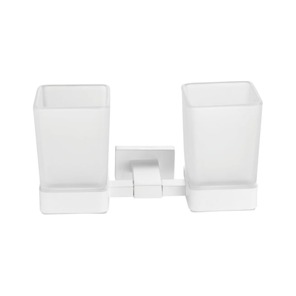 Изображение товара Стакан настенный двойной стеклянный VIEIR для ванной комнаты, держатель для зубных щеток и аксессуаров, белый V5006-F