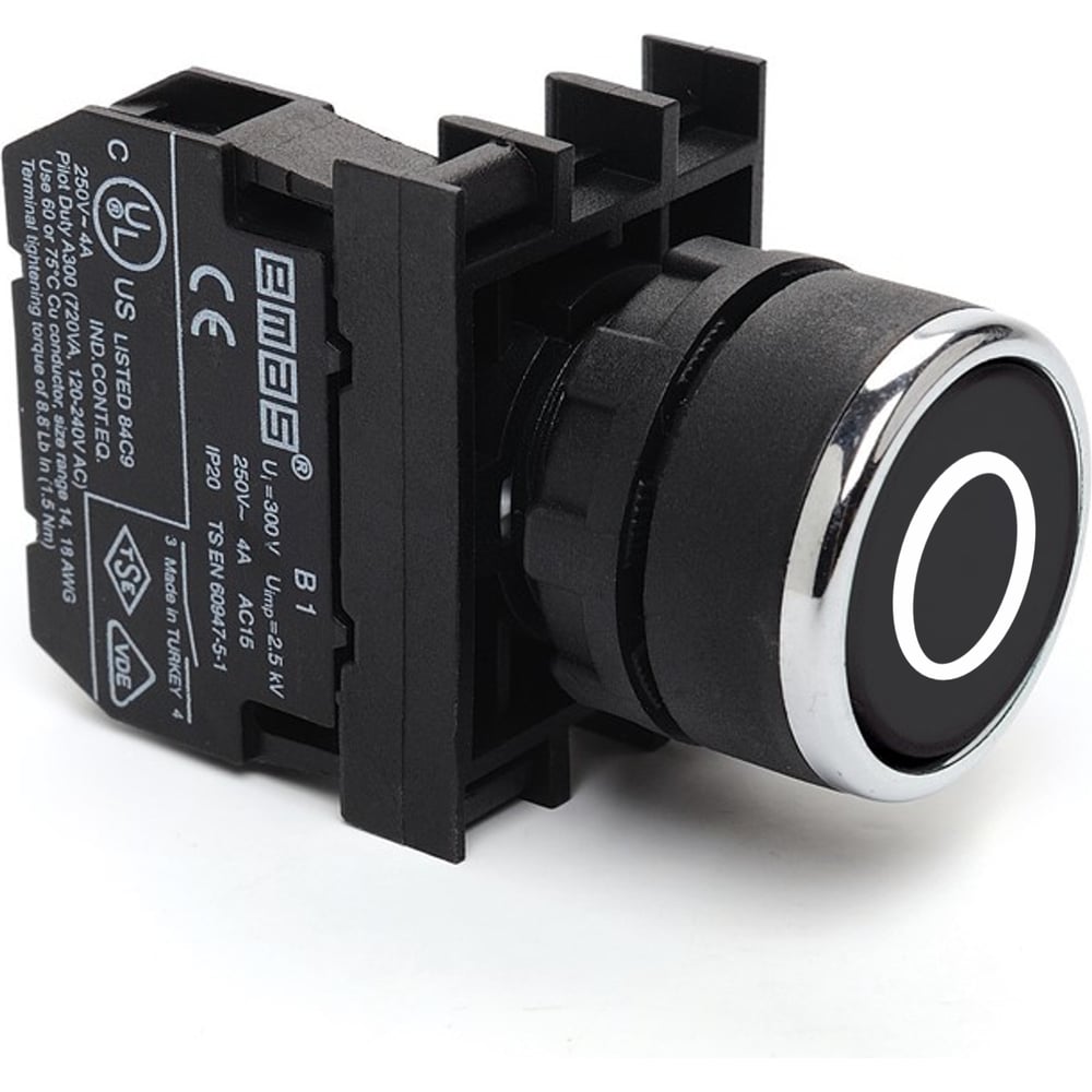 Изображение товара Кнопка EMAS серия B черная для монтажа, IP50, 4А, 250В, модель B100DHO