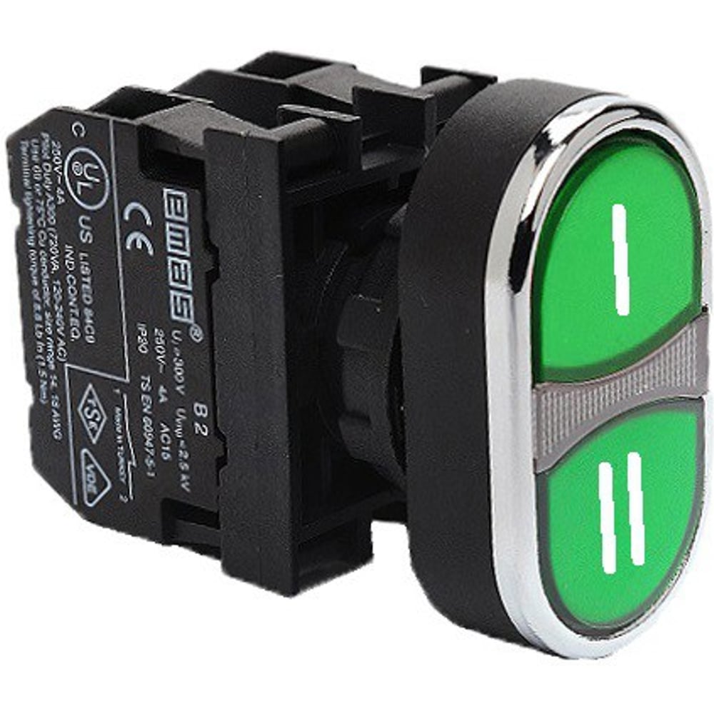 Изображение товара Кнопка сдвоенная EMAS серия B 4А 250В IP50 зеленый