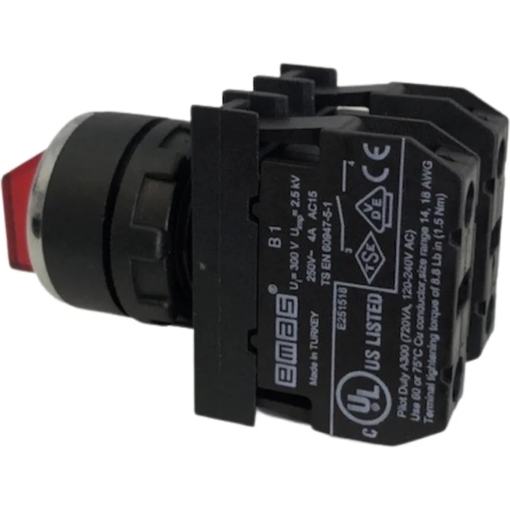 Изображение товара Переключатель EMAS 0-1 с фиксацией серия B 250 В 4 А красный