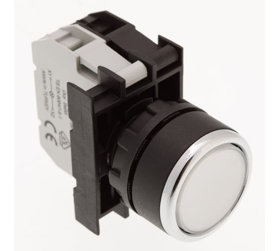 Изображение товара Кнопка EMAS (1НО), белый цвет, с блоком подсветки B3 (без лампы), серия B (250В AC, 4А), IP50 B130DB