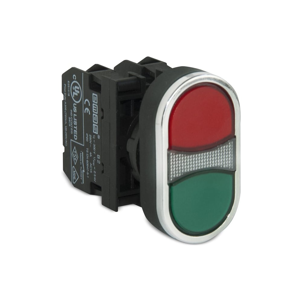 Изображение товара Кнопка сдвоенная EMAS B102B20KY с увеличенными линзами, IP50, 250В, 4А