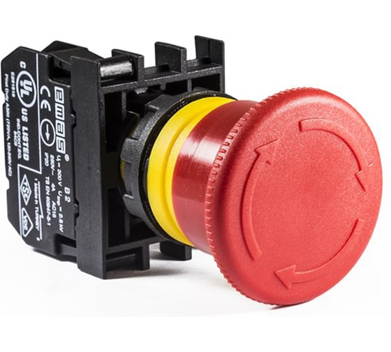 Изображение товара Кнопка аварийная EMAS Грибок 40мм (1НЗ), возврат поворотом, с курсором, серия B (250В AC, 4А), IP50 B200EG