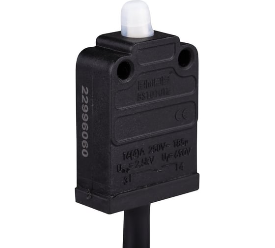 Изображение товара Мини-выключатель EMAS привод пластиковый плунжер с силиконовым колпачком (1НО, мгновенное действие), пластиковый корпус, с кабелем 1м (250В AC, 16А), IP67 BS1010TX1