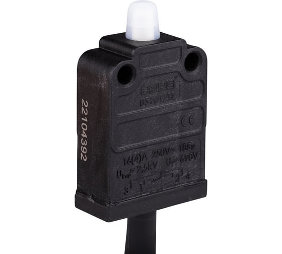 Изображение товара Мини-выключатель EMAS привод пластиковый плунжер с силиконовым колпачком (1НО+1НЗ, мгновенное действие), пластиковый корпус, с кабелем 1м (250В AC, 16А), IP67 BS1012TX1