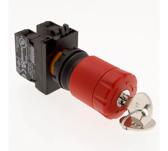 Изображение товара Кнопка аварийная EMAS Грибок 30мм (1НО+1НЗ), возврат поворотом, с ключом, серия CP (250В AC, 4А), IP65 CP102EA30