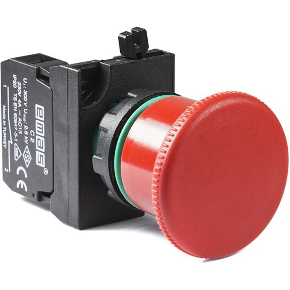 Изображение товара Кнопка аварийная EMAS Грибок 40мм (1НЗ), возврат отжатием, серия CP (250В AC, 4А), IP65 CP200EC