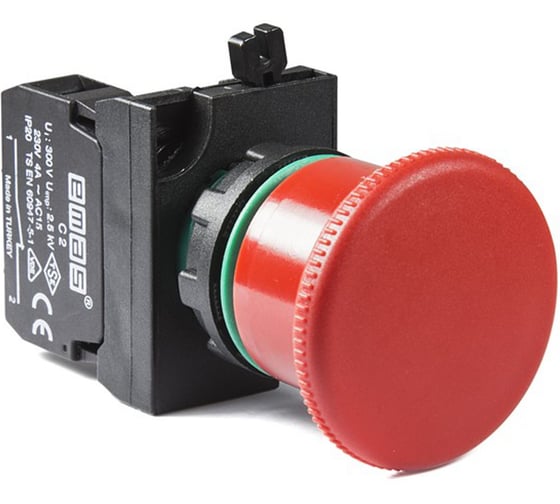 Изображение товара Кнопка аварийная EMAS Грибок 40мм (1НЗ), возврат отжатием, серия CP (250В AC, 4А), IP65 CP200EC
