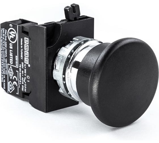 Изображение товара Кнопка EMAS Грибок 40мм (1НО), без фиксации, чёрный цвет, серия CM (250В AC, 4А), IP65 CM100MH